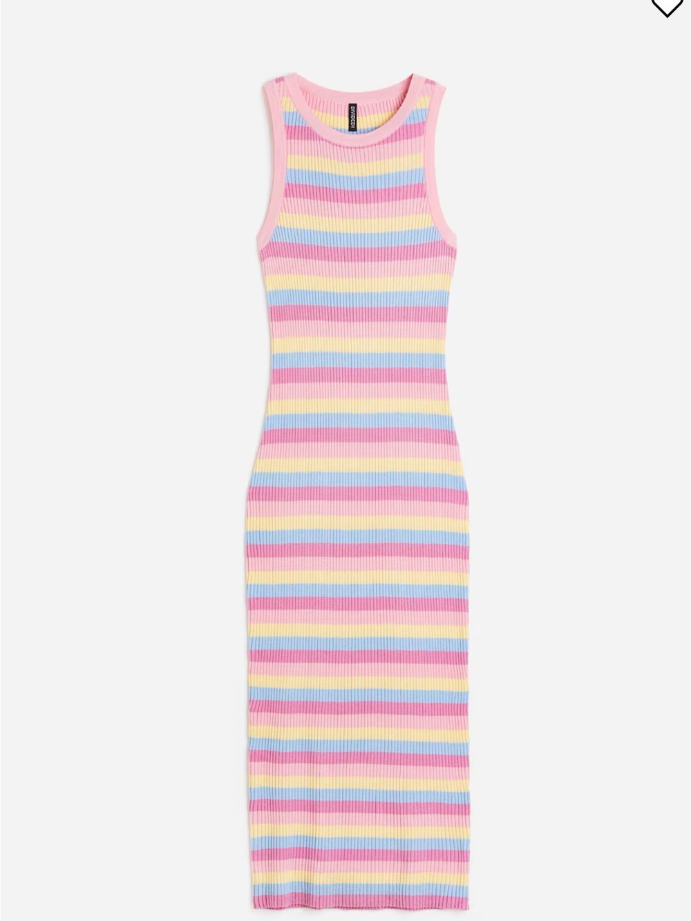 H&M Sleeveless Striped Ribbed Maxi Dress in Pastel Pink, Blue, Yellow, Cream